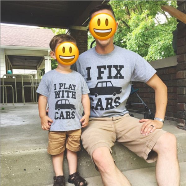 

fashion family matching outfits t-shirt daughter father son blouse summer, Blue