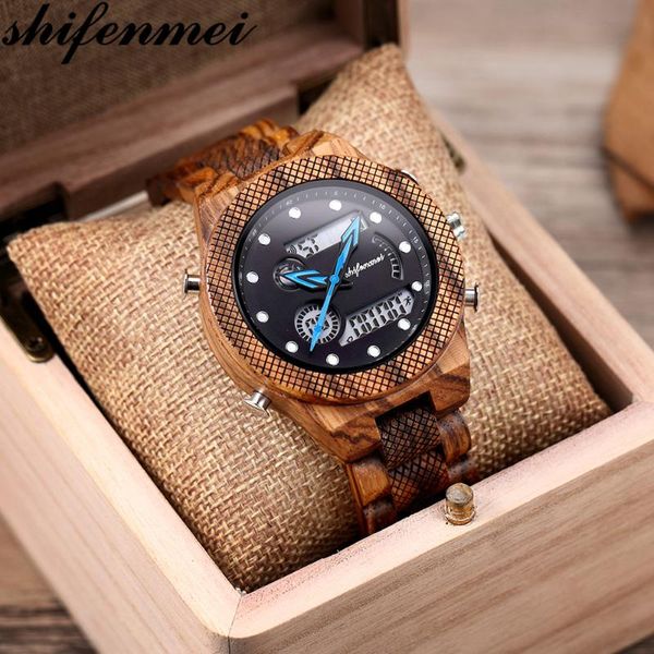 

digital watch men shifenmei timepieces chronograph wood watches men's watches wristwatch auto relogio masculino gift box 2020, Slivery;brown