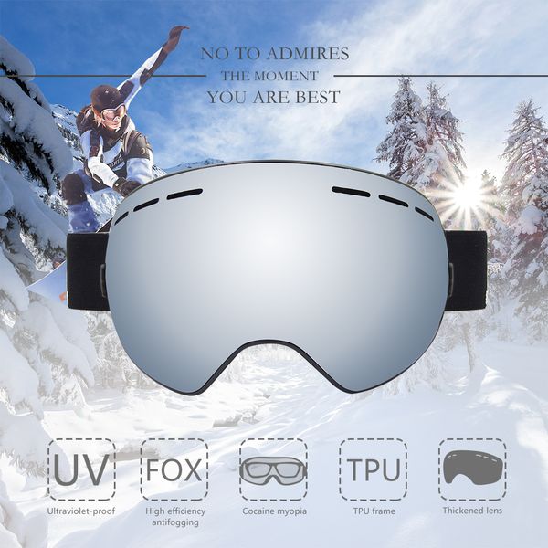

лыжные очки лыжные очки double anti-fog новый взрослый двойной объектив uv400 anti-fog мотокросс очки лыжные маски или очки, Silver
