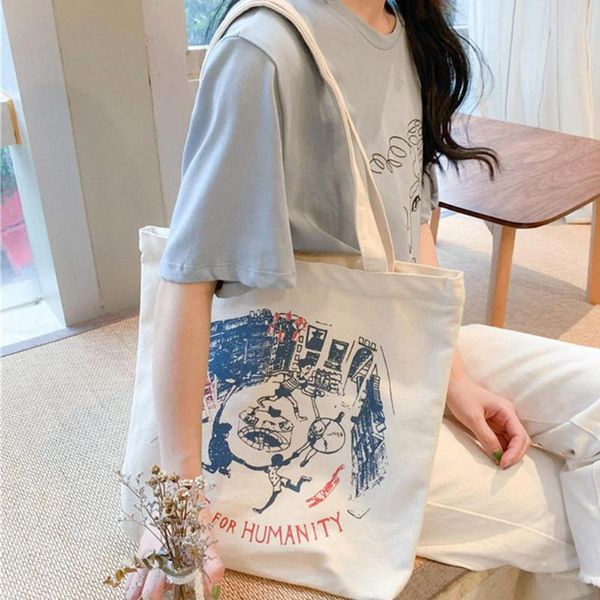 

fashion print women handbag canvas casual shoulder shopping bag vintage large capacity travel daily totes women's bags bolsas