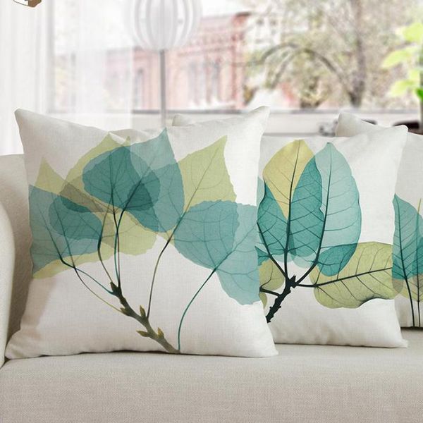 

watercolor blue green leaves pillow small fresh garland leaf art print plush fabric cushions nordic style for sofa office chair