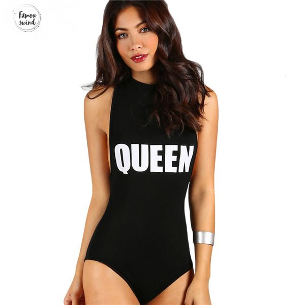 

mock neck racerback bodysuit black skinny sleeveless letter print slim bodysuits summer women brief bodysuit, Black;white