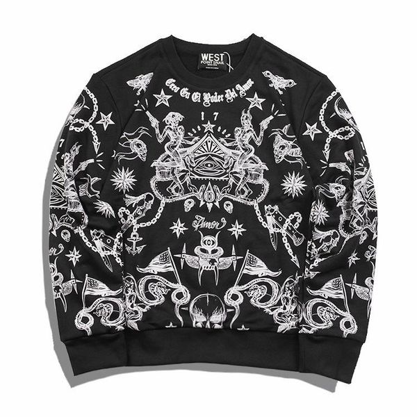 

2018 мужская одежда зима толстовки черепа печатные полный o-образным вырезом кофты casual fleece streetwear сыпучие syle hoodie sudaderas ho, Black