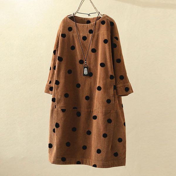 

women's loose vintage dress dot printed large size casual dress lady's brown plus size mini dress roman big size dresses#1017x20, Black;gray