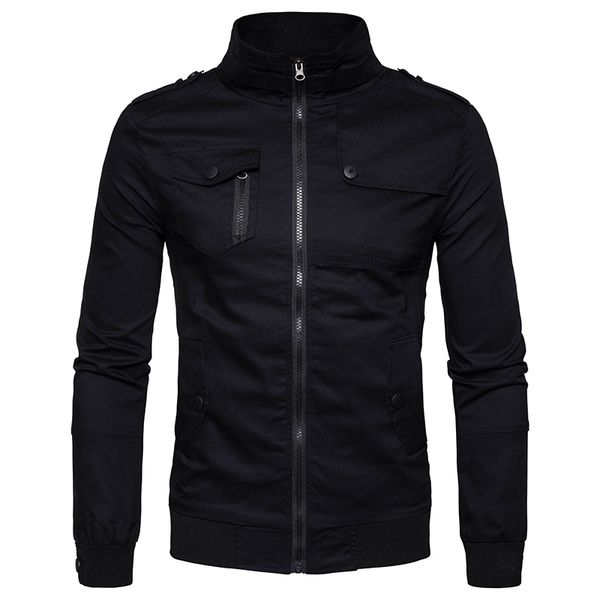 

new autumn men's casual jackets turtlenecks men's shoulder patch zipper jacket button ups fashion winter jacket coats eu size, Black;brown