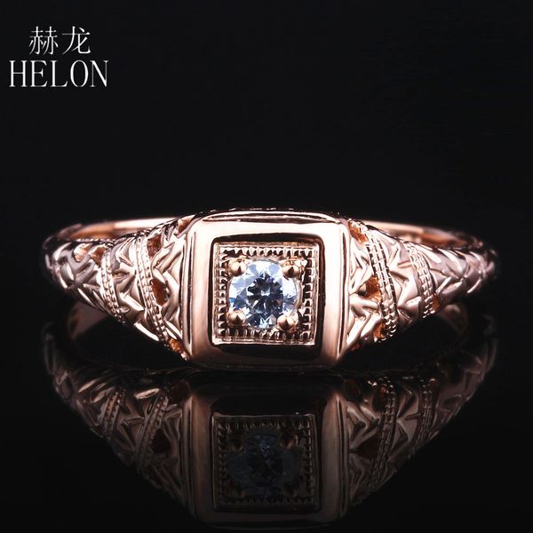 

helon moissanite ring solid 14k rose gold round 0.10ct vvs/f-g test positive lab grown moissanite diamond engagement ring women, Golden;silver