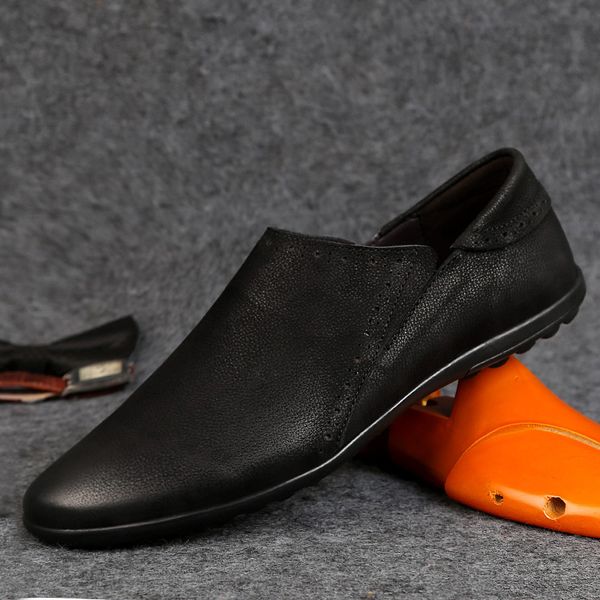 

men's shoes genuine leather mens casual shoes fashion classic luxury leisure breathable outdoor slip on wedding party man, Black