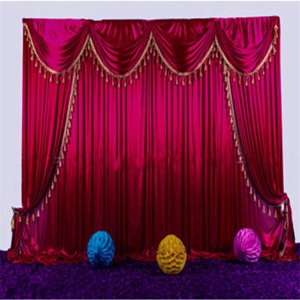 

ice silk wedding backdrop curtains with tassel swags stage performance background curtain 3x3m wedding deaoration
