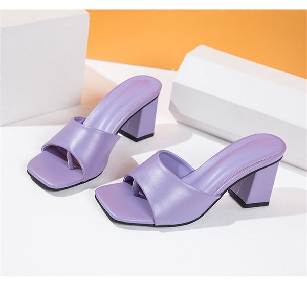 

2020 new women slipper summer outdoor sandal square high heel slip on flip flop elegant women slides sandal size 41 42, Black