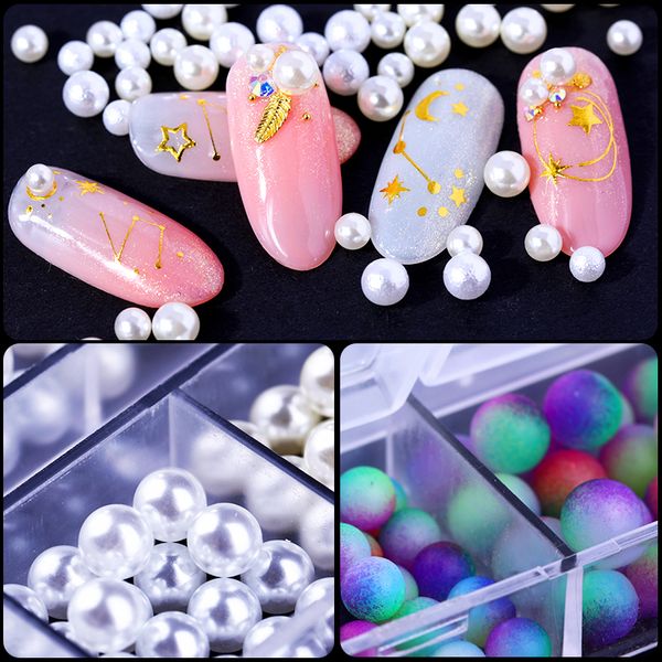 

nail art decorations mixed size effect 3d acrylic pearl rhinestones multi color gradient jewelry polish nail designs 12 grid, Silver;gold