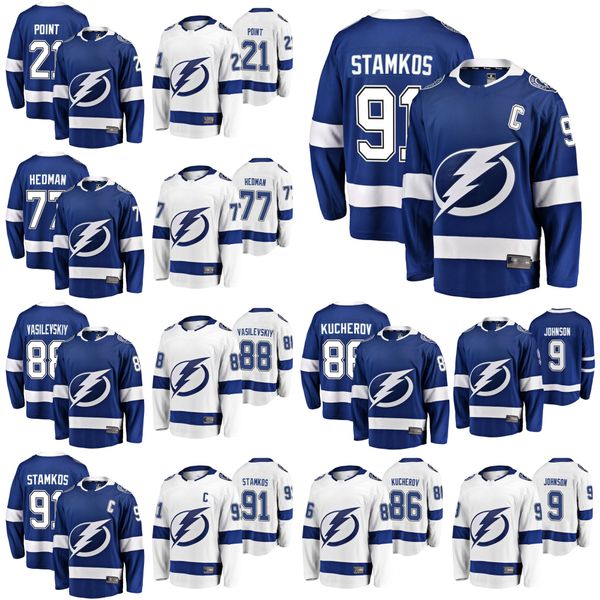 

tampa bay lightning hockey трикотажные изделия 77 хедман джерси 91 стэмкос 21 brayden пункт 9 тайлер джонсон андрей василевский прошитой, Black;red