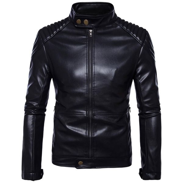 

autumn winter men's motorcycle leather collar collar leather jacket men's coat jacket men faux leather[european size, Black