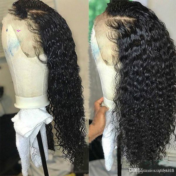 

24inch curly wig brazilian lace front human hair wigs with baby hair lace front wig remy hair pre plucked bleached knots, Black