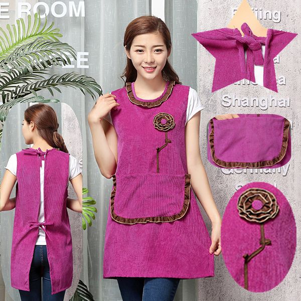 

korean cotton corduroy female sleeveless vest oil and anti-fouling housework kitchen waiter overalls apron cotton female