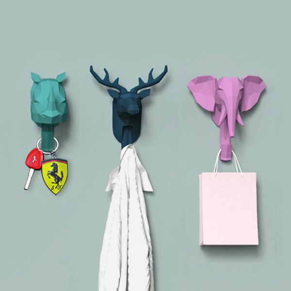 

носорог / elephant / elk голова животного самоклеющиеся крюк украшения стены крюк гостиная дверь спальни выдвижная вешалка