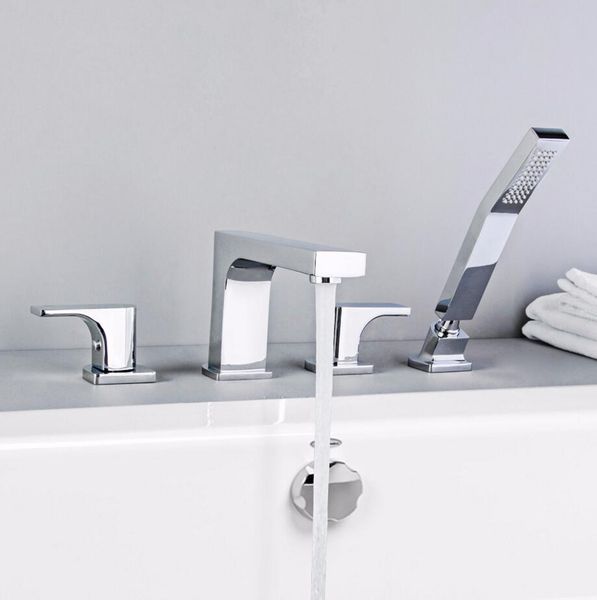 

unique bathtub widespread hand shower tap set 4 hole deck-mounted cold dual control shower mixer bathroom brass faucet set hipping