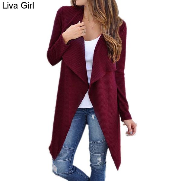 

women cardigan autumn long sleeve irregular long female grey thin sweater loose ladies coat slim elegant outerwear mx094, White;black