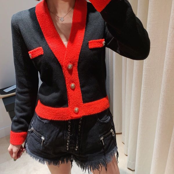 

designer lamb wool women cardigan sweaters 2019 brand same style autumn winter round neck single breasted button cropped coats outerwear, White;black