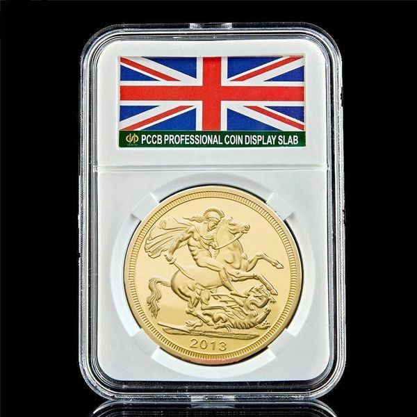 

2013 Queen Elizabeth II George Sovereign Of UK 1 oz Gold Plated Souvenir Coin W/Pccb Box