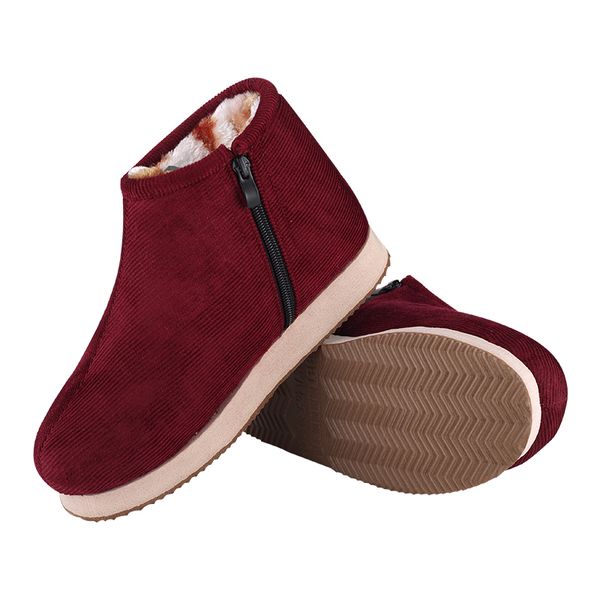 

handmade cotton shoes women's indoor warm shoes winter thick plush elders cotton boots side zip soft sole black red coffee