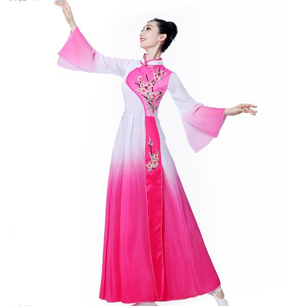

chinese style hanfu yangko dance costumes female elegant modern dance umbrella fan costume, Black;red