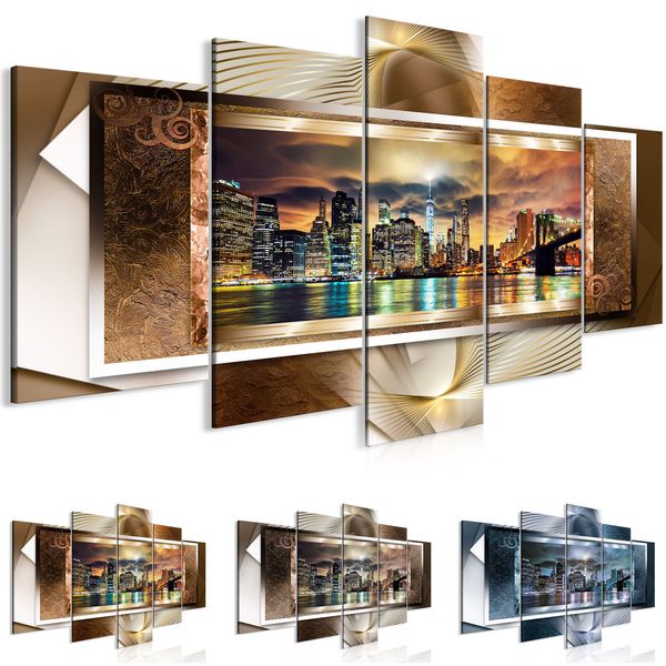 

unframed 5 panels home decor pictures wall art painting prints of manhattan brooklyn bridge artwork --modern city painting