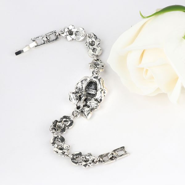 

kinel fashion silver vintage wedding jewellery set black crystal rose flower ring jewelry sets for women party gift