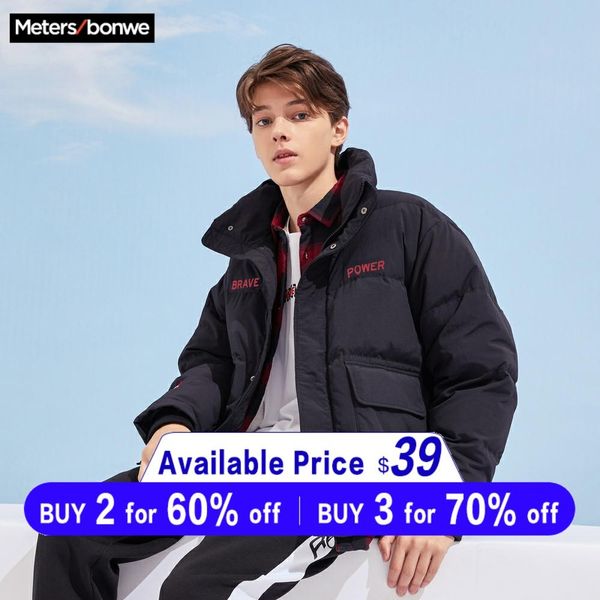

metersbonwe 2019 men's winter padded coat casual coat warm men winter high collar windproof padded, Black