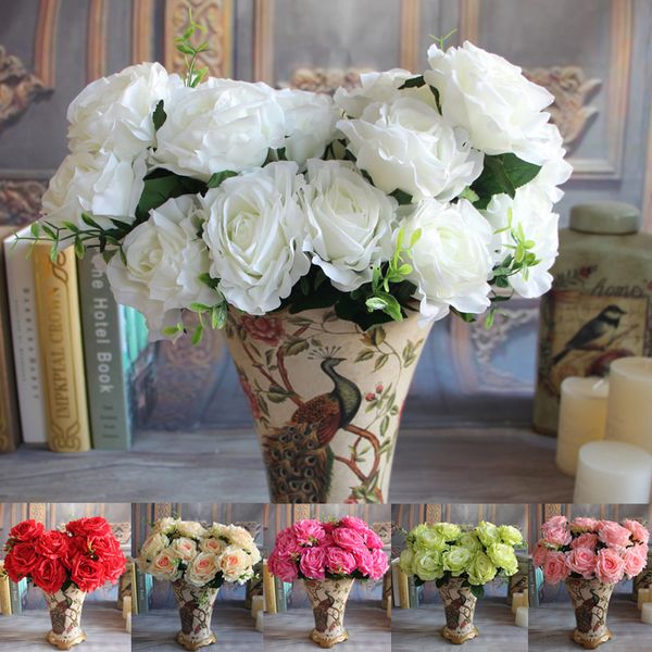 

wedding 9 rose heads petal bouquet fake peony artificial flower cream rose