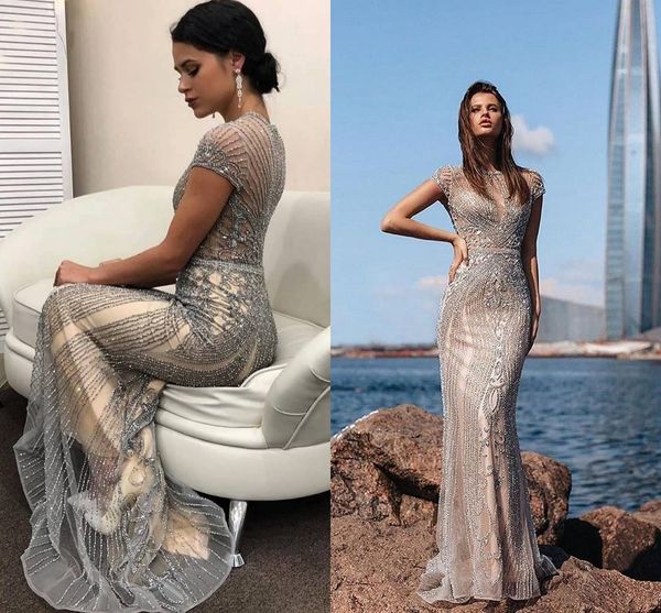

Silver Elegant Mermaid Evening Formal Dresses 2019 Beaded Prom Dress Evening Gowns Evening Wear vestidos robe de soiree Abendkleider