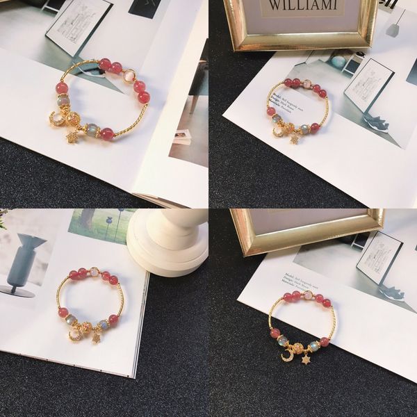 

14 natural strawberry crystal the moon and stars bracelet collocation k venus the moon and stars bright pendant pink girl crystal bracelet, Black