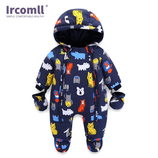 

ircomll newborn kids jumpsuit baby rompers winter thick warm kid baby girls boys infant clothing camo flower hooded baby outfit t200325, Blue;gray