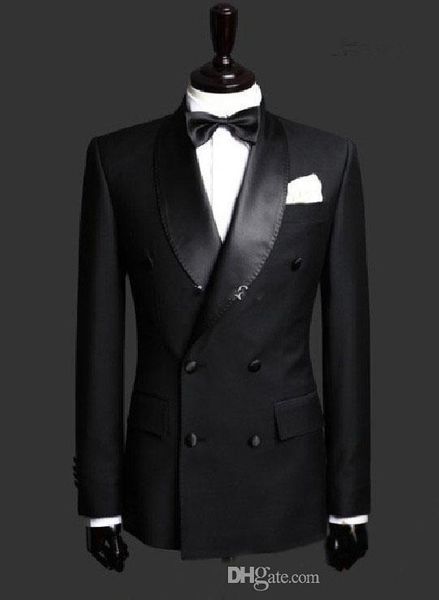 

double-breasted groomsmen shawl lapel groom tuxedos men suits wedding/prom man blazer ( jacket+pants+tie) 015, Black;gray