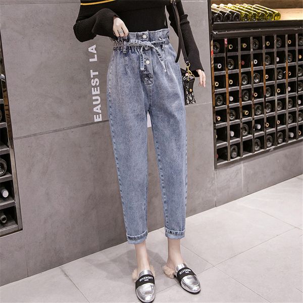 

women jeans 2019 spring new fashion high waist jeans female loose harem pants summer trends joker thin ladies nine pants lj504, Blue