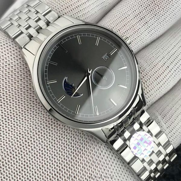 

sun, moon and stars series 8219 movement 24 hours/true moon phase display sapphire glass mirror leather watchband diameter 40x11m5 degree wa, Slivery;brown