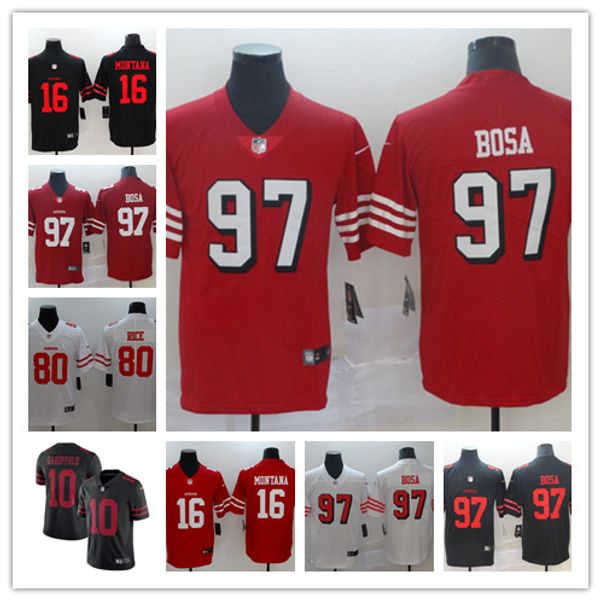 

san francisco football jersey 97 nick bosa 16 joe montana 10 jimmy garoppolo 80 jerry rice vapor untouchable jersey, Blue