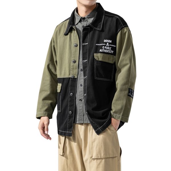 

men's plus size jacket contrast color stitching design jacket male spring autumn fashion outerwear casual coat size m-5xl, Black;brown