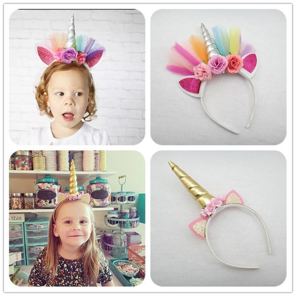 

2020new unicorn headband halloween christmas party hair accessories baby girl hair accessories clips for baby girls, Slivery;white