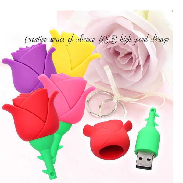 

colorful rose flower pendrive 4gb 8g 16g 32g 64gb u disk flash pen drive memory usb thumb stick gift