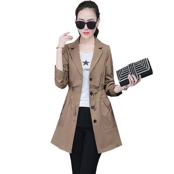

women's windbreaker coat women's new spring autumn coat fashion medium long section high-end plus size coats tide, Tan;black