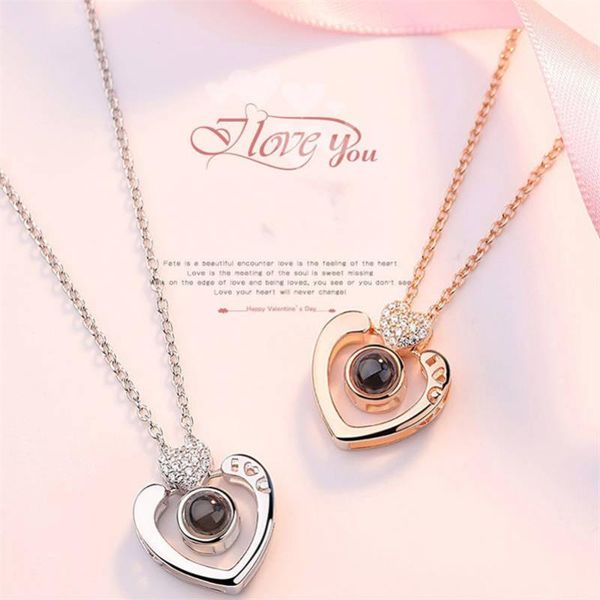 

silver/golden 100 languages light i love you projection pendant necklace valentine's day present