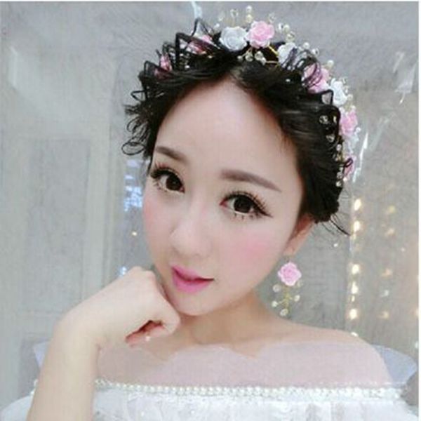 

exquisite handmade crystal wreath headdress ceramic flower suit9