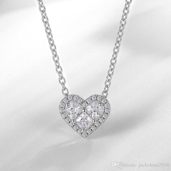 

sterling silver princess cut три ожерелье симпатичные сладкие мода ювелирные изделия 925 белый топаз cz алмазный подвеска сердце женщины сва