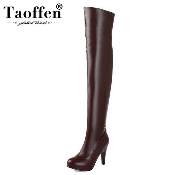 

taoffen size 32-48 women high heel over knee boots ladies riding long snow boot warm winter botas heels footwear shoes p14733, Black