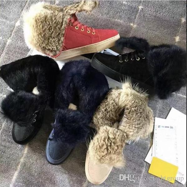 

designer suede leather rabbit fur winter boots flat shoes for women australia booties high snow boots luxury fur boots sneaker, Black