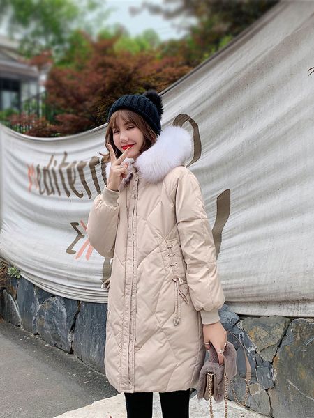 

winter women's thick white duck down jacket, winter leisure jacket with long cap and large collar, Black