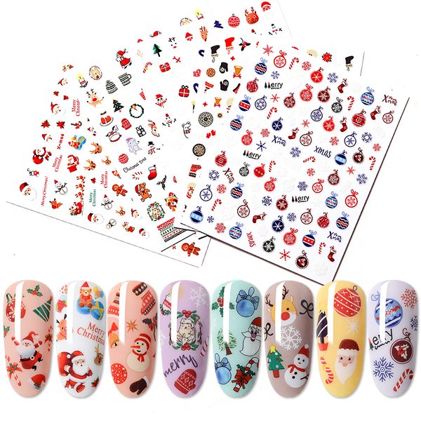 

water nail stickers nail decal santa claus christmas tree sock 3d glue adhesive slider for nails manicure art watermark tip, Black