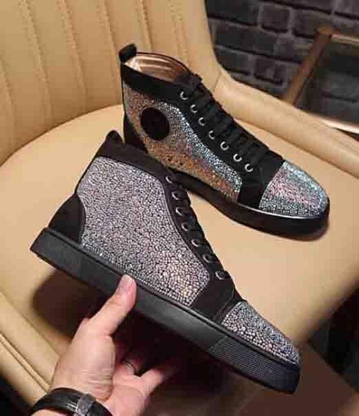

high shoe bag) box,dust bottom women rhinestone strass men (with sneakers red sole sneakers disc red fashion casual flats s oqjw, Black
