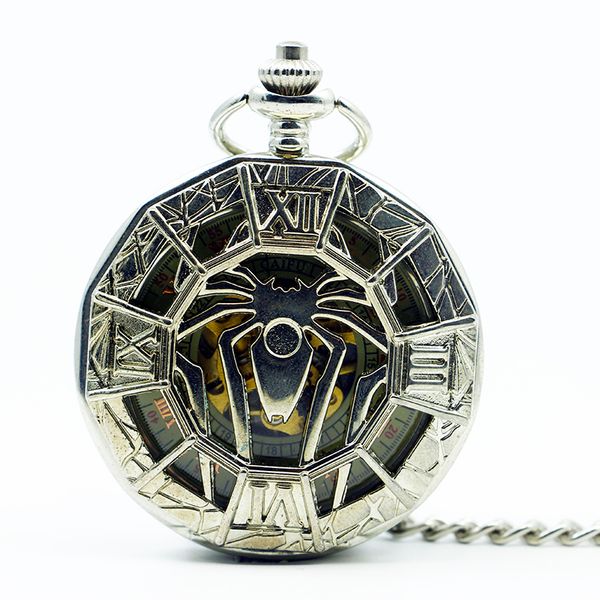 

hollow roman numerals mechanical pocket watch antique spider pattern necklace fob watches with chain pjx1233, Slivery;golden