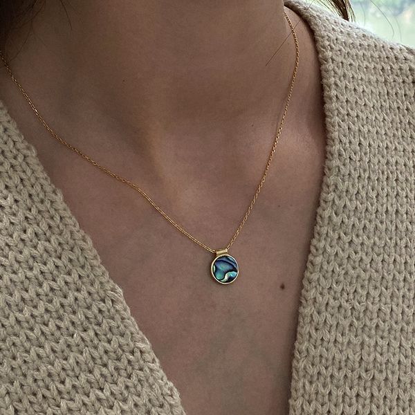 

peri'sbox abalone shell round coin necklaces shiny blue thin chain necklaces for women 925 sterling silver necklaces minimalist